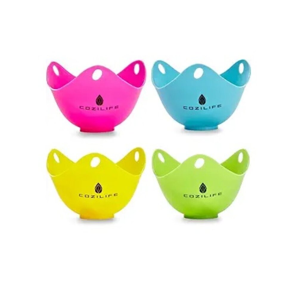 NEW Egg Poacher Silicone Egg Poaching Cups with Ring Standers, Pack of 4